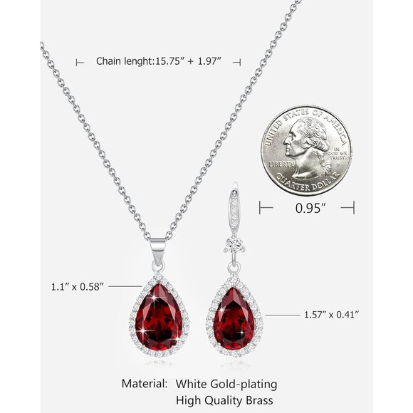 Women Jewelry Set Silver/Gold Plated Teardrop Pendant Necklace Dangle Drop Earri - Picture 3 of 6